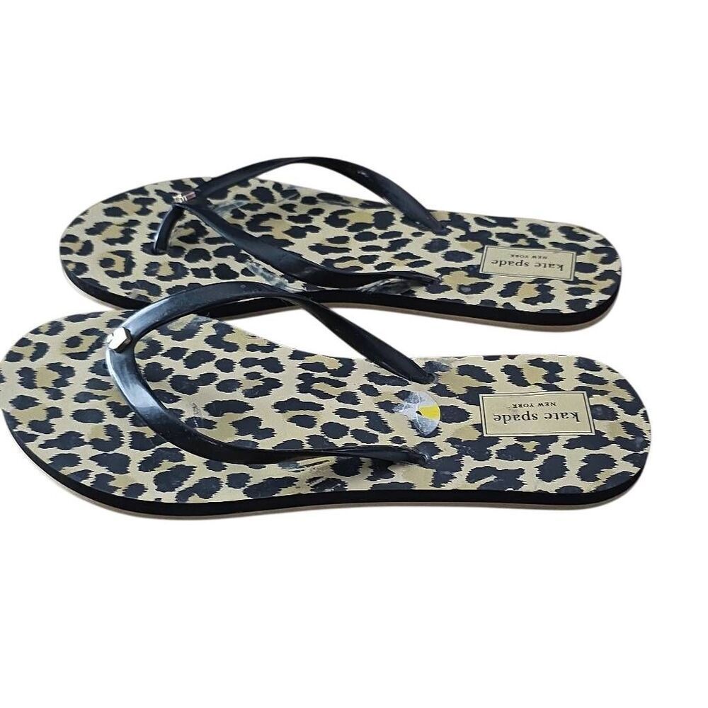 Kate Spade Women's Size 9 Black Tan Leopard Print Flip Flops- Flaw noted